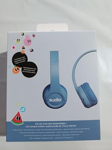 Sudio K1 Kids Wireless Headphones - Safe Volume Limit, Lightweight, Adjustable Fit, Bluetooth 5.0, Long Battery Life, Ideal for Children - Comfortable Over-Ear Design. (Blue)