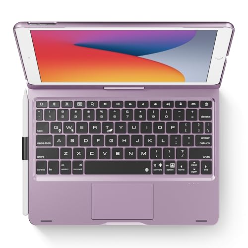 edaiser Swivel Keyboard Case iPad 10.2" (9th 8th 7th), Air 3rd Gen Purple | 360 Degree Rotatable Protective Cover with Pencil Holder | Multi-Touch Trackpad, RGB Backlit | Flexible Adjustable View Angle - color: Metallic Purple, size: iPad 10.2"(9th-7th)&