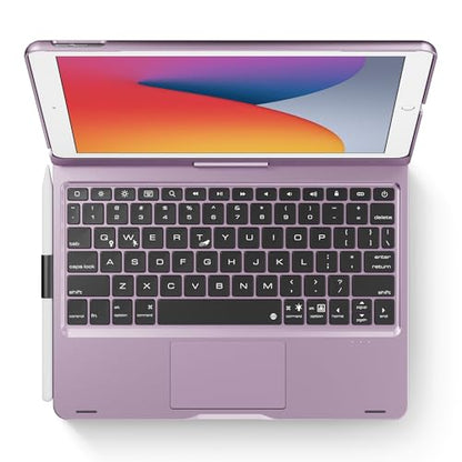 edaiser Swivel Keyboard Case iPad 10.2" (9th 8th 7th), Air 3rd Gen Purple | 360 Degree Rotatable Protective Cover with Pencil Holder | Multi-Touch Trackpad, RGB Backlit | Flexible Adjustable View Angle - color: Metallic Purple, size: iPad 10.2"(9th-7th)&