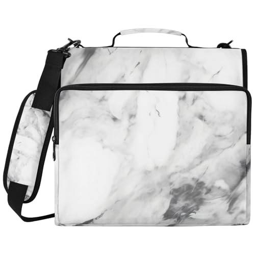 3 Ring Binder Zipper Binders Black-White Marble Pattern Expanding File Folder Multiple Pockets & Storage Organizer