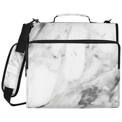 3 Ring Binder Zipper Binders Black-White Marble Pattern Expanding File Folder Multiple Pockets & Storage Organizer