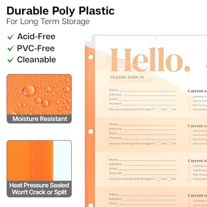 Dunwell Plastic Binder Pocket 3 Hole Punched (3 Sets, 15 Count) Slash File Jackets for 8.5x11 Paper, Project Sleeves for 3 Ring Binder, No Tab, 5 Color Dividers with Front & Back Pockets