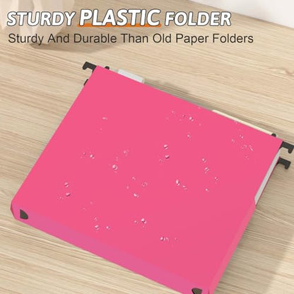 Plastic Hanging File Folders Expanding,12 Pack Extra Capacity Hanging File Folder Letter Size,2 Inch Expansion Heavy Duty Folders,Adjustable Tabs,Pink Hanging Folders Designed for Bulky Files - color: Pink