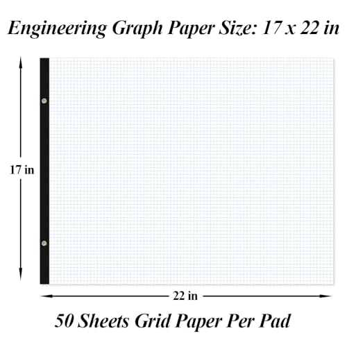 Large Engineering Graph Paper - 22" x 17" Grid Paper, 50 Sheets/100 Pages, 4"x4" Grid Pad, Giant Drafting Pad Sketching Graph Paper for Engineer Architect Designer Mathematician Draftsman