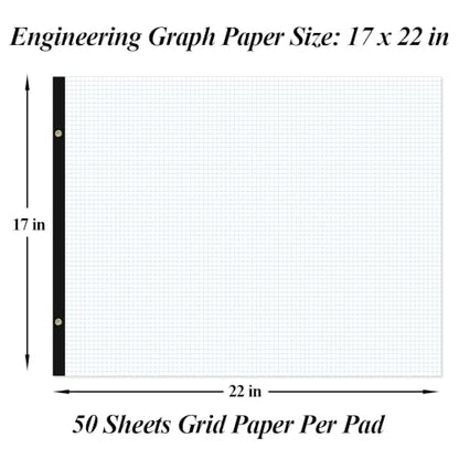 Large Engineering Graph Paper - 22" x 17" Grid Paper, 50 Sheets/100 Pages, 4"x4" Grid Pad, Giant Drafting Pad Sketching Graph Paper for Engineer Architect Designer Mathematician Draftsman