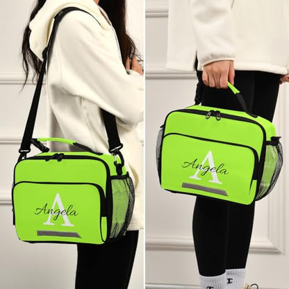 Custom Student Lunch Bag for Boys Girls Green Yellow Solid Color Personalized Name Lunch Box Insulated Cooler Bag for School Picnic Office - color: Multi26