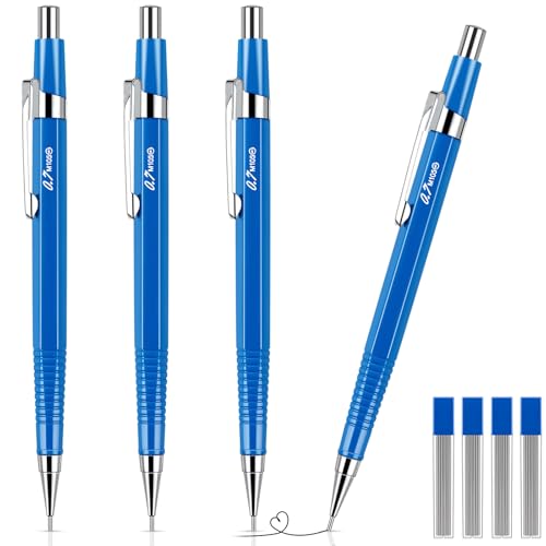 Outus 4 Pack Blue Metal Mechanical Pencils, 0.7 mm Leads - Non-slip Grip, Retractable, Includes Refills for Drafting Sketching & Illustration Supplies - color: Blue, size: 0.7 mm