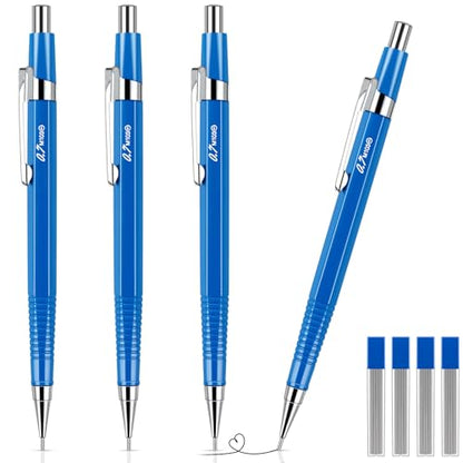 Outus 4 Pack Blue Metal Mechanical Pencils, 0.7 mm Leads - Non-slip Grip, Retractable, Includes Refills for Drafting Sketching & Illustration Supplies - color: Blue, size: 0.7 mm