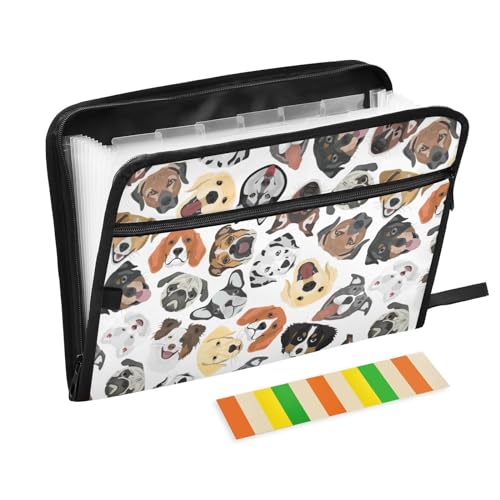 Dog Bulldog Animal Expanding File Folder with 13 Multicolored Pockets A4 Size Document Organizer with Color Labels Zipper Closure Portable Filing Pouch - color: Pattern 05