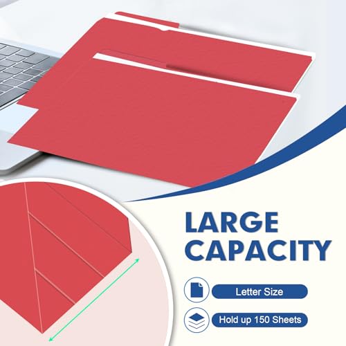 File Folder, PANDRI 120 Pack File Folder, 1/3 Cut Tab, Letter Size, Filing Folder for Office School Business, Red - color: Red