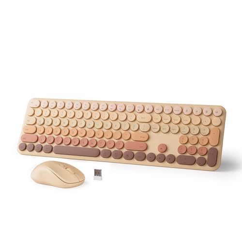 Wireless Keyboard and Mouse Combo, 110-Key Full Size (Gradient Khaki) | Silent Keyboard with Round Keycaps, 2.4GHz USB Plug-and-Play Wireless, Compatible with PC, Laptop, Mac - color: Gradient khaki