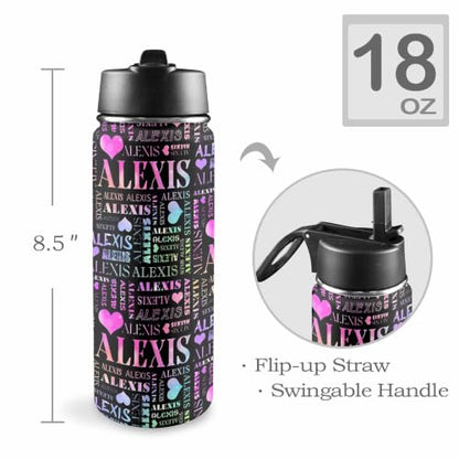 MyPupSocks Custom Water Bottle for Kids, Personalized Kids Water Bottle with Name, 18oz Stainless Steel Insulated Water Bottle with Straw, Leak Proof School Water Bottle for Boys Girls - color: Color 94