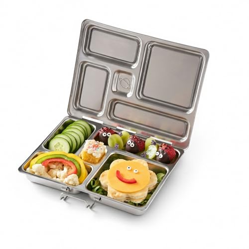 PlanetBox Rover Stainless Steel Bento Box Style Lunch Box for Kids with 5 Compartments – Durable, Dishwasher Safe and BPA-Free Food Container - size: 5 Compartments