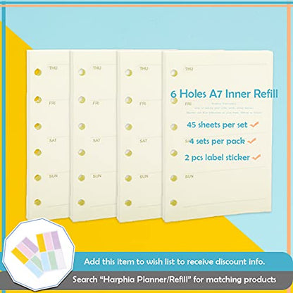 A7 Planner Refills, 4 Packs per Set, Weekly Plan Paper, A7 6 Ring Binder Inserts Refill with Label Stickers Gift,Mini Binder Refills,6 hole/100gsm Thick Paper/4.84 x 3.23'', Harphia - color: Weekly Plan