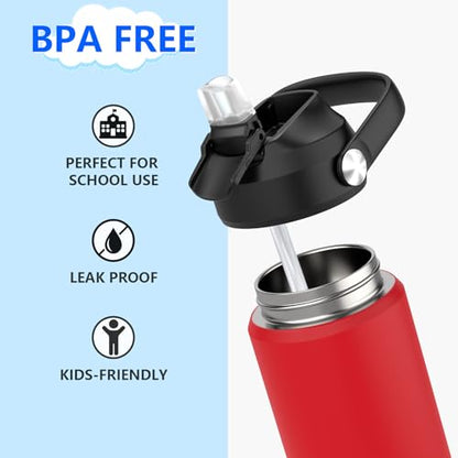 Kids Water Bottle with Straw,18 oz Boys Insulated Cups with Stainless Steel Leak Proof for School Boys Girls,Sport&Travel（Red） - color: B15.Red