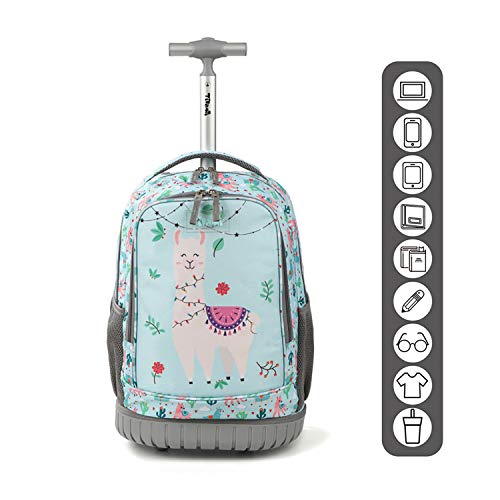 Tilami Rolling Backpack 19 inch Wheeled Cute LAPTOP Boys Girls Travel School Student Trip (Alpaca) - color: Alpaca