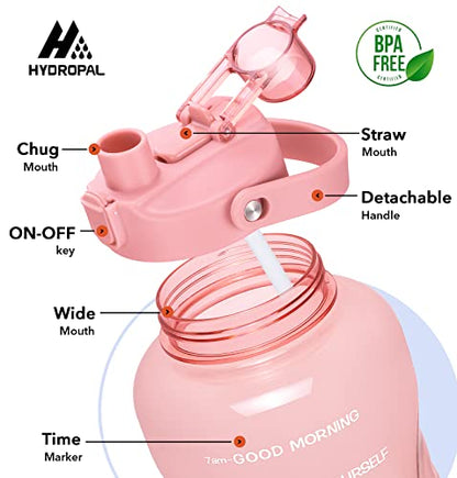 HydroPal 1 Gallon Water Bottles with Straw, 128 oz Water Bottle BPA Free Innovative 2-IN-1 Lid Gym Bottle with Times to Drink Motivational, Large for Sports Fitness Camping Water Jug （13.8X5.5 inch） - color: Cherry Blossom