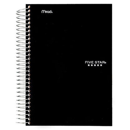 Five Star Spiral Notebook, 5 Subject, College Ruled Paper, 9-1/2" x 6", Black (73655) - color: Black