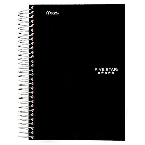 Five Star Spiral Notebook, 5 Subject, College Ruled Paper, 9-1/2" x 6", Black (73655) - color: Black