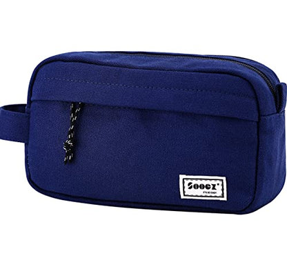 Sooez Big Capacity Pencil Pen Case, Upgraded Canvas Pencil Pouch Pencil Bag Organizer, Large Storage with Separate Compartments Easy Grip Handle, Aesthetic Supply for School Teens Adults - color: Canvas Navy Blue