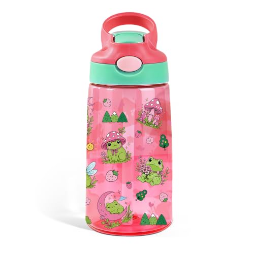 Frog 14oz Kid Water Bottle with Straw - Leakproof BPA-Free Plastic Pop-Up Spout for Boys and Girls, Reusable Leak Proof Travel Bottle for Outdoor Sports - color: Frog1