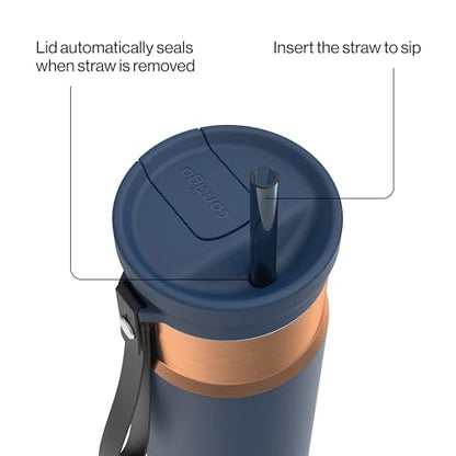 Contigo SnapSeal 709.8ml(24온스) 스테인리스 스틸 진공 단열 물병, 누출 방지 자동 닫힘 뚜껑, 휴대용 스트랩 및 재사용 가능한 빨대, BPA 프리 및 납 프리, 식기세척기 사용 가능 - color: 어비스 브론즈, size: 24온스