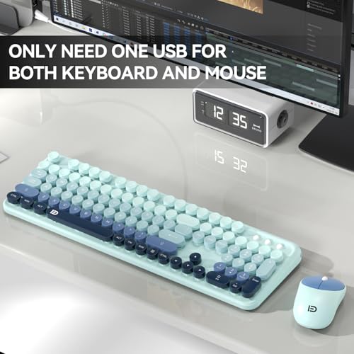 Wireless Keyboard and Mouse Combo, 2.4GHz Colorful Cute Round Keycaps Keyboard for Office Computer PC Desktops Laptop (104 Keys Indigo Blue) - color: 104 Keys Indigo Blue