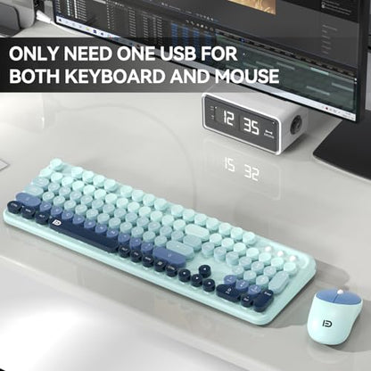 Wireless Keyboard and Mouse Combo, 2.4GHz Colorful Cute Round Keycaps Keyboard for Office Computer PC Desktops Laptop (104 Keys Indigo Blue) - color: 104 Keys Indigo Blue