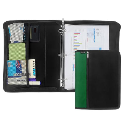 Zipper Binder 1.5 Inch Round 3-Ring Binder, Zippered Grip Pockets Storage Bag Business Office Supplies for Men Women Green (JC-AMZZB12365-Green) - color: Green