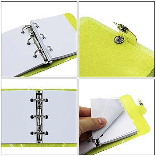 Mini Transparent 3-Ring Binder Covers Clear Soft PVC Notebook Round Ring Binder Cover Protector Snap Button Closure Loose Leaf Folder with Blank Inner Papers - color: Shiny Yellow