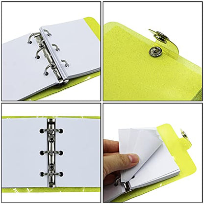 Mini Transparent 3-Ring Binder Covers Clear Soft PVC Notebook Round Ring Binder Cover Protector Snap Button Closure Loose Leaf Folder with Blank Inner Papers - color: Shiny Yellow