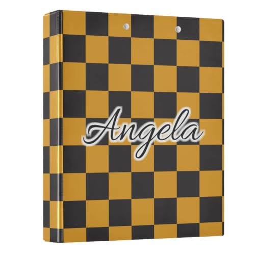Custom 3 Ring Binder 1.5 Inch Round Rings Black Orange Checkered Personalized Name Binders Organizer Fashion View Binder with 2 Pockets for School Office Supplies - color: Multi01