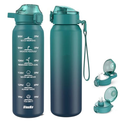 SLUXKE 32oz Insulated Water Bottle with 2Lids(Straw Lid & Spout Lid), 1000ml Stainless Steel Water Bottle Double Walled Leakproof, Reusable Metal Bottle Keep Cold & Hot for Men, Women BLUE BLUE - color: BLUE BLUE, size: 32 Ounces
