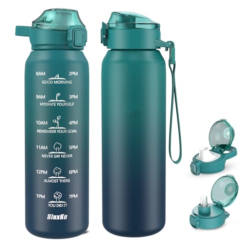 SLUXKE 32oz Insulated Water Bottle with 2Lids(Straw Lid & Spout Lid), 1000ml Stainless Steel Water Bottle Double Walled Leakproof, Reusable Metal Bottle Keep Cold & Hot for Men, Women BLUE BLUE - color: BLUE BLUE, size: 32 Ounces