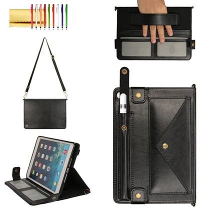 Handbag Case for iPad mini 5th/4th/3rd/2nd/1st Generation 7.9", Techcircle Lightweight Folio Stand Crossbody Wallet Case with Pencil Holder, Hand Strap & Shoulder Strap Soft Protective Cover, Black - color: 01 Black, size: iPad Mini 5/4/3/2/1 7.9"