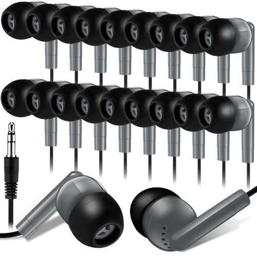 Kanayu 100 Pack Wired Earbuds Bulk for Classroom Ear Headphones Wired Basic Student Earbuds No Microphone with 3.5MM Jack for Class Laptop School Library, Individually Bagged (Gray) - color: Gray