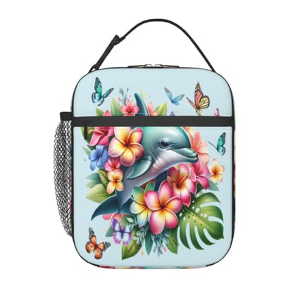 Dolphin Butterfly Flower Lunch Bag 10In | Insulated Lunch Box Reusable Tote Bag For Picnic Office For Women Men - color: Style 9