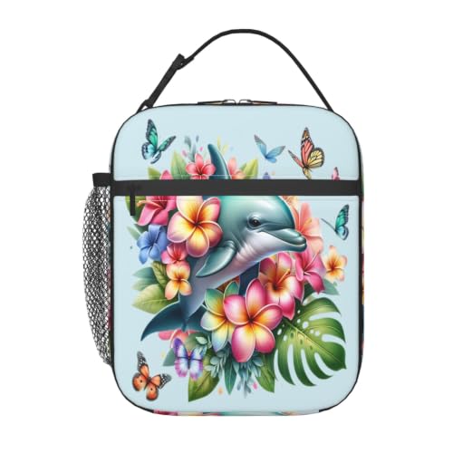 Dolphin Butterfly Flower Lunch Bag 10In | Insulated Lunch Box Reusable Tote Bag For Picnic Office For Women Men - color: Style 9