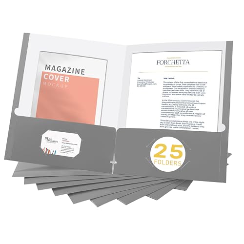 Zzrywuty File folders with Pockets,Gray Two folders for documents,25 Pack Paper Folders with Card Slot,Letter Size,School Students,Business,Home and Office Workers - color: Grey-25pcs
