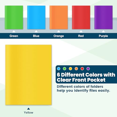 IJIGU 72 Packs Plastic 2 Pocket Folders, Bulk Heavy Duty Folder in 6 Colors, Durable and Sturdy Folders for School and Office Supplies
