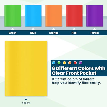 IJIGU 72 Packs Plastic 2 Pocket Folders, Bulk Heavy Duty Folder in 6 Colors, Durable and Sturdy Folders for School and Office Supplies