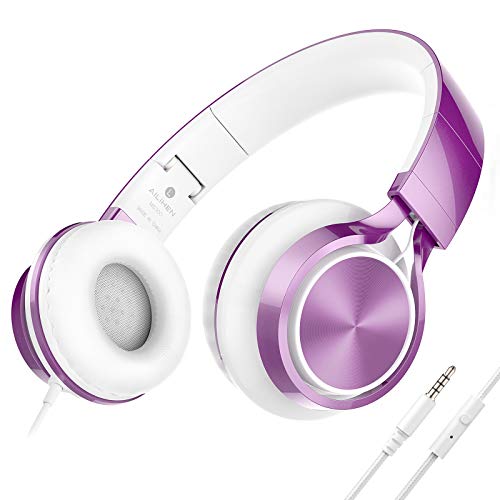 AILIHEN Kids Headphones for School with Mic Wired, 3.5mm Jack, Purple | On-Ear Headsets with Microphone for Chromebook Laptop Computer, Foldable Adjustable Teen Kids, Corded for Classroom Travel - color: Purple