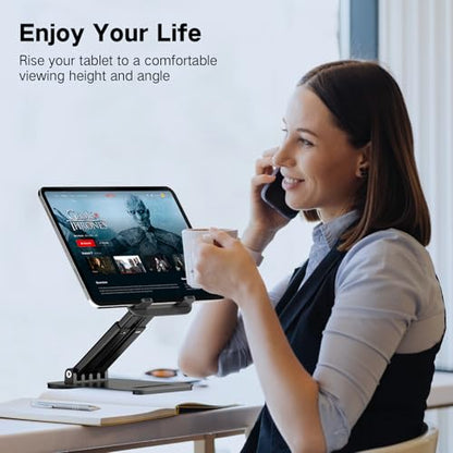 Tonmom Tablet Stand for iPad Holder, Adjustable Tablet Holder for Desk | Foldable Portable Monitor Stand Compatible with 4-16" Tablets Such as Kindle, Switch, iPad Pro/Air/Mini