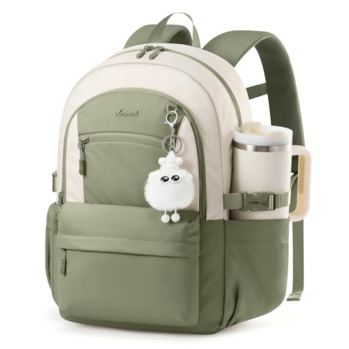 LOVEVOOK School Backpack for Teen Girls & Women 35L Large Laptop Backpack | Cute Plush Charm, Fits 40oz Tumbler, Waterproof Student Bookbag for Girls 10-12, Middle & High School, College Travel Work - color: Green, size: 15.6 inch