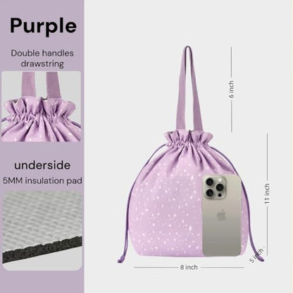 Reusable Lunch Bag,Canvas Drawstring Lunch Bag, Lunch Tote for Work, School, or Picnics, Lightweight & Waterproof, Keeps Food Fresh All Day(Purple) - color: Purple