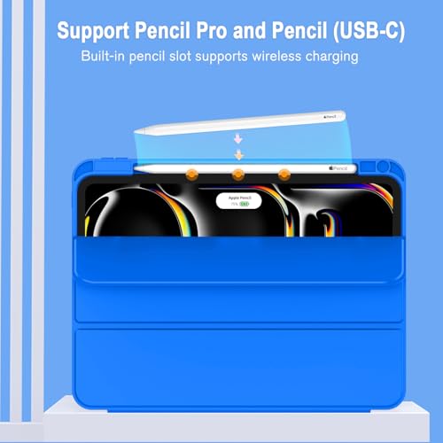 ZryXal iPad Pro 11 Inch Case (M5) 2025/ (M4) 2024 (Model: A2836/A2837/A3006), Trifold Stand Smart Cover with Pencil Holder and Soft TPU Back, Auto Wake/Sleep (Medium Blue) - color: Medium Blue