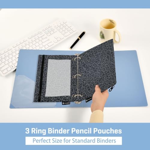 Gredecor 3 Ring Binder Pencil Pouch, Grey Black Leopard Cheetah Zippered Pen Case Pouches with Clear Window, 2 Pack Stylish Office & School Supplie - color: Grey Black Leopard Cheetah