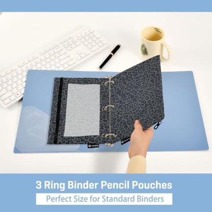 Gredecor 3 Ring Binder Pencil Pouch, Grey Black Leopard Cheetah Zippered Pen Case Pouches with Clear Window, 2 Pack Stylish Office & School Supplie - color: Grey Black Leopard Cheetah