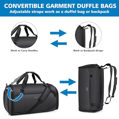 Convertible Garment Bags for Travel - Carry on Garment Duffle Bag with Backpack Straps for Men Women, 4 in 1 Large Travel Duffel Bags with Shoes Compartment Hanging Suit Dress Weekender Bag - color: A-Black