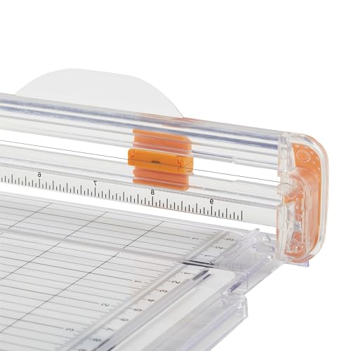 Fiskars SureCut Portable Paper Trimmer, 9" Cut Length for Cardstock and Photos, Fits in 3-Ring Binder for Travel, 10 Sheet Cutting Capacity, 9" Rail, Orange